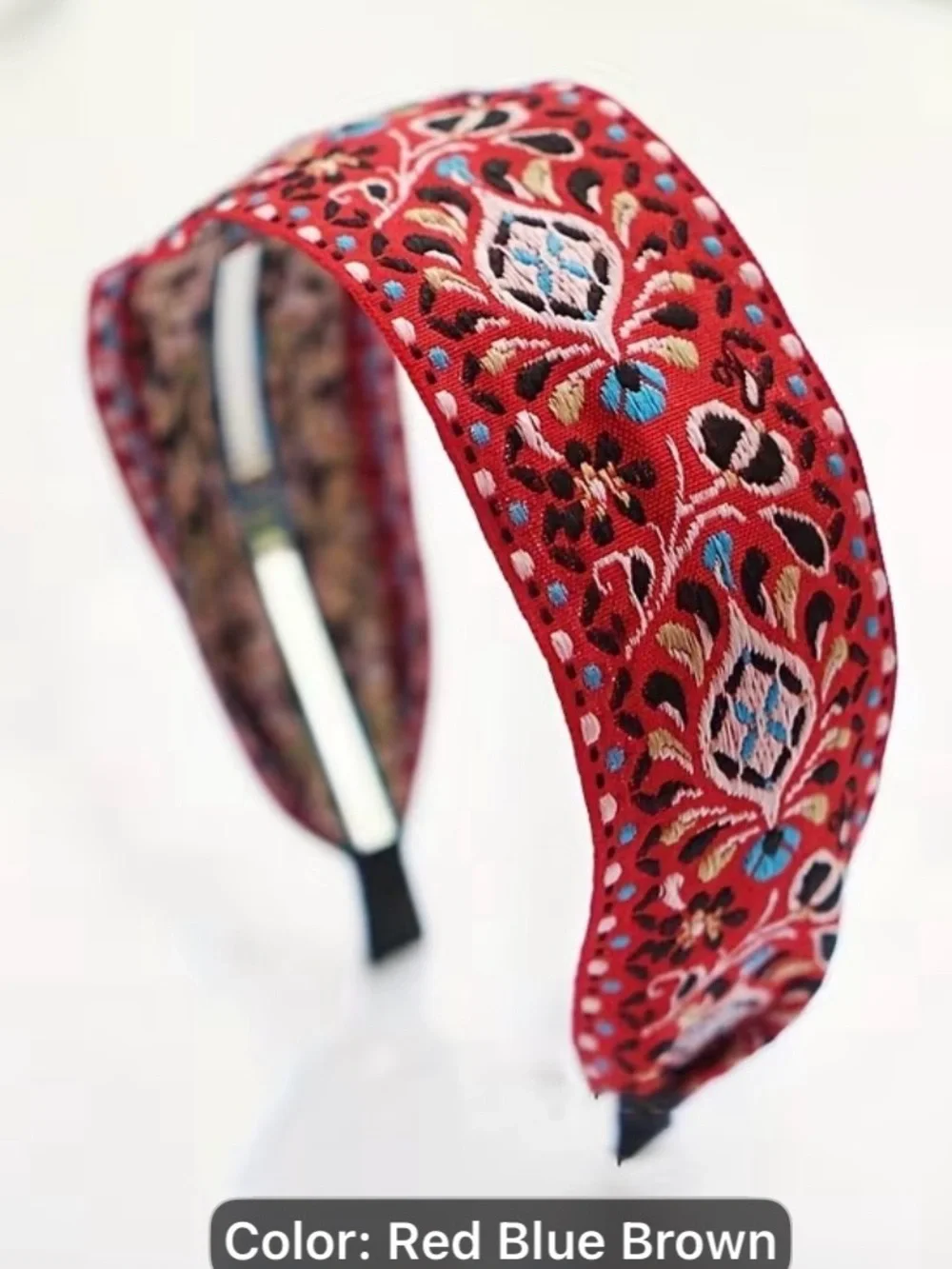 3PCS Embroidered Boho Headbands - Red, Blue, Brown